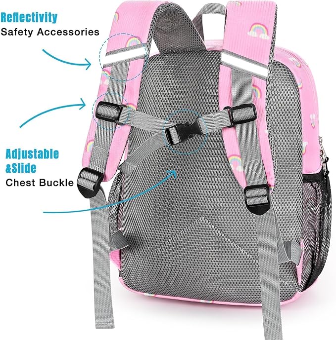 STEAMEDBUN Corduroy Kids Backpack for Girls 3-8, Girls Backpack for Elementary Kindergarten - Rainbow