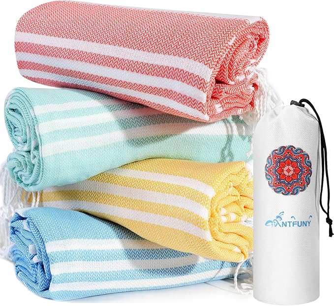 4 Packs Turkish Beach Towels Vacation Essentials Oversized Bath Pool Swim Towel Set Bulk Quick Dry Extra Large Xl Big Blanket Adult Travel Sand Free Cruise Accessories Clearance Stuff Must Have