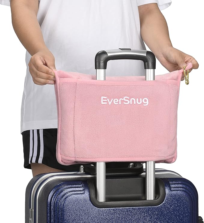 EverSnug Travel Friendly Blanket and Pillow Bundle – Airplane Travel Essentials with Soft Bag Pillowcase for Women & Kids | Color Includes Pink & Teal