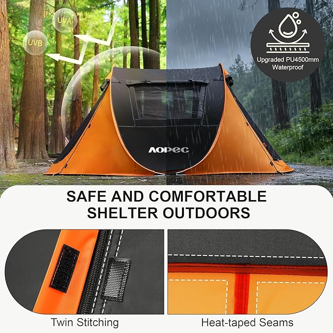 Pop Up Camping Tent, 2/4/6 Person Instant Tent Waterproof PU4500mm, Spacious Ventilated Camping Tent with Front Porch, Quick Setup Lightweight Portable for Outdoor Camping Hiking Beach