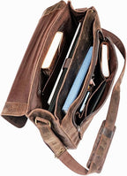 Full Grain Leather Messenger Bag – Brown Buffalo Leather Laptop Briefcase for Men, Handmade Vintage Satchel Crossbody Bag for Work Office College Travel, 16 Inch Computer Business Bag