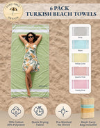 LANE LINEN Turkish Towels Set of 6, Beach Towels Oversized, Pre-Washed Pool Towel, Extra Large Beach Towel, Sandproof Beach Towel, Absorbent Travel Towel,39"x71" - Beach Party