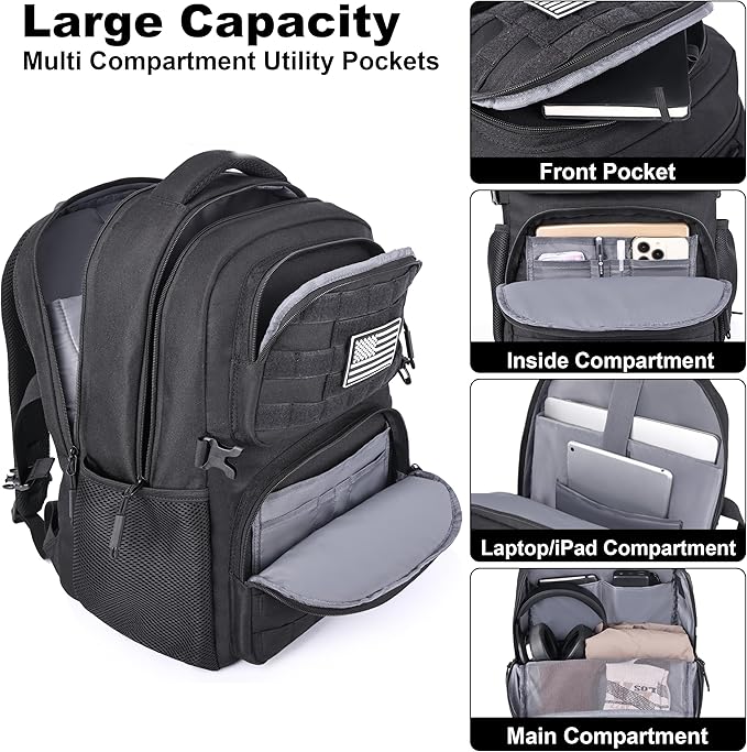 MOZETO Laptop Backpack, 17 Inch Tactical Inspired Utility Large Laptop Backpacks for Men with USB Charger Port 18x14x8 Flight Approved Personal ltem Travel Bag Computer Bag