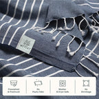 WETCAT Turkish Beach Towel Oversized (38"x71") 100% Turkish Cotton, Made in Turkey - Sand Free, Extra Large, Ultra Soft, Quick Drying, Compact & Lightweight for Travel - Navy Blue