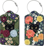 2 Pack Luggage Tag for Suitcase, Cute Unique Leather Bag Tags Identifiers Privacy Cover ID Label with Durable Steel Loop for Women Men Kids Girls Travel (BlackcatskyD)