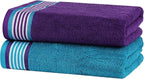 CASA COPENHAGEN He & She 6Pcs 100% Egyptian Cotton Large Designer Towels Gift Set- Indigo - Teal, 550GSM, 2Bath 2Hand 2Washcloths, Bath Towels for Bathroom (Gift Set for Women & Men)
