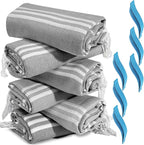 6 Packs Turkish Beach Towel Bathroom Bath Towels Set Bulk Soft Cotton Extra Large Sand Resistant Fast Drying Compact Packable Lightweight Sandrpoof Repellent Anti Repels Foldable Chamois