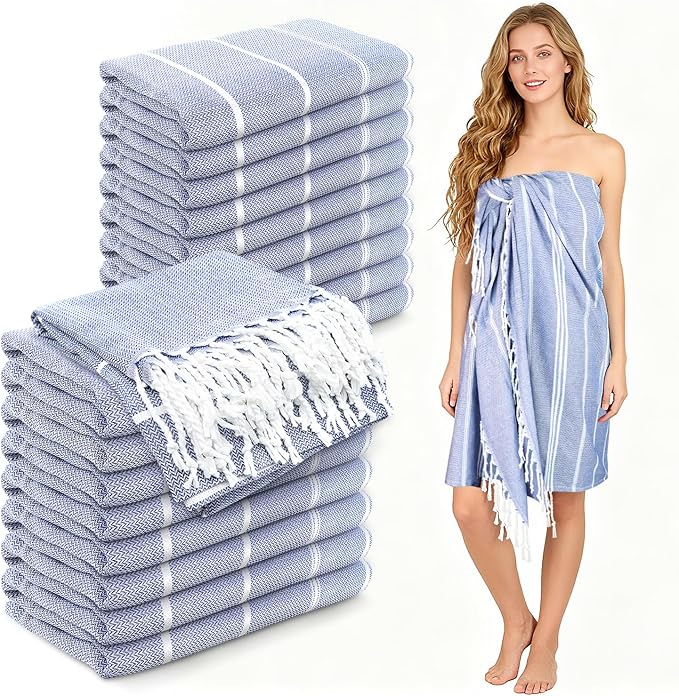 YSYJ 18 Pack Turkish Beach Towel 36 x 71 Inches Beach Towels Soft Lightweight Extra Large Pool Towels Quick Dry Sand Free Turkish Bath Towels Navy