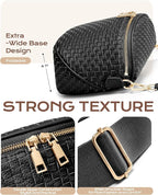 Trendy Woven Checkered Crossbody Bum Bag for Women，PU Leather Checkered Purse Fanny Packs Belt Bag (Woven Bum Bag - Pure Black)