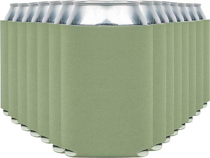 Blank Beer Can Coolers Sleeves (14-Pack) Soft Insulated Beer Can Cooler Sleeves - HTV Friendly Plain Can Sleeves for Soda, Beer Cans & Bottles - Blanks for Vinyl Projects Wedding Favors & Gifts (Sage)