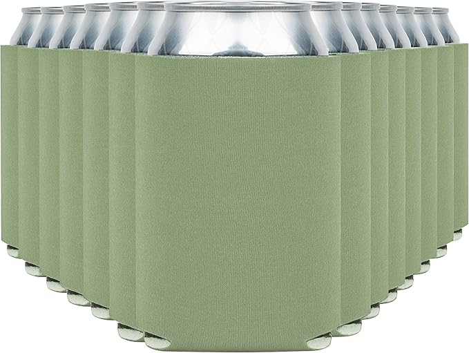 Blank Beer Can Coolers Sleeves (30-Pack) Soft Insulated Beer Can Coolies - HTV Friendly Plain Koolies in Bulk for Beer Cans & Bottles - Coolie Blanks for Vinyl Projects & Wedding Favors (Sage)