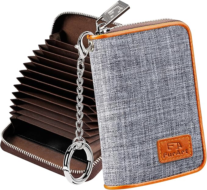 FurArt Zipper Wallet Women, RFID Blocking Credit Card Wallet, Business Card Holder, Compact Size KeyChain Wallet