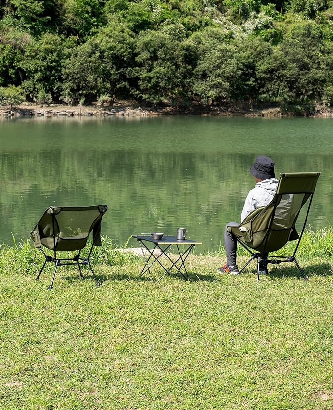 iClimb Ultralight Compact Camping Folding Beach Chair with Anti-Sinking Large Feet and Back Support Webbing (Green- Square Frame)
