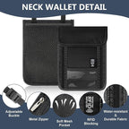 Likesing 5.5" L x 7.7" W Travel Neck Wallet, RFID Blocking Passport Holder for Travel Women Men, Security Passport Wallet with 10 Card Slot, Neck Pouch Gifts for Traveling Family (Grey)