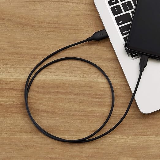 Amazon Basics USB-C to USB-A 2.0 Fast Charging Cable, 480Mbps Data Transfer Speed, USB-IF Certified, Durable, for Apple iPhone 16/15, iPad, Samsung Galaxy, Tablets, Laptops, 3 Foot, Black