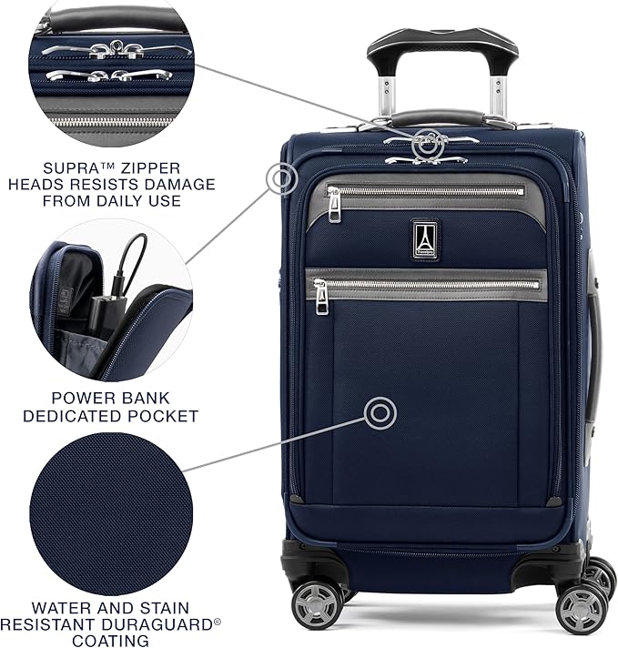 Travelpro Platinum Elite Softside Expandable Luggage, 8 Wheel Spinner Suitcase, TSA Lock, Men and Women, Dark Blue, 2-Piece Set (21/25)