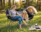 FAIR WIND Oversized Fully Padded Camping Chair Folding Loveseat Camping Couch Double Duo Chair Heavy Duty Quad Fold Arm Chair with Cup Hold - Supports 650 LBS Black