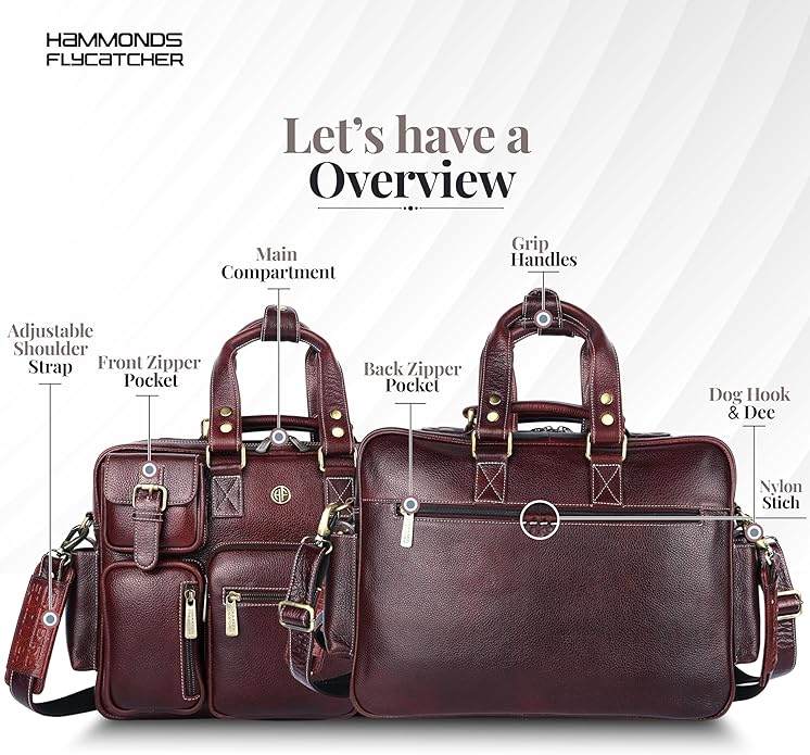 HAMMONDS FLYCATCHER Genuine Leather Laptop Bag for Men, Padded 15.6" Laptop Sleeve, Leather Messenger Bag for Men Briefcases