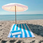 COTTON CRAFT Oversized Beach Towels - 2 Pack XXL 35x84 - The Big Kahuna 7 Foot Extra Large Beach Blanket Towel - Big & Tall - Huge 100% Cotton Velour Soft Luxury Pool Bath Towel - Cabana Stripe Aqua