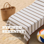 White Classic Cotton Pool Towels Oversized 35 x 70 Inches, Ultra Absorbent and Low Lint Striped Beach Towels for Adults, Stripes Design Luxury Extra Large Bath Towels, Cream Beige, 3 Pack