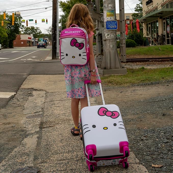 AI ACCESSORY INNOVATIONS Hello Kitty Girls Luggage and Backpack Set - 18" Luggage Suitcase With Wheels, 13.75" Backpack