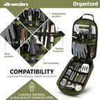 Wealers Camp Kitchen Cooking Utensil Set Travel Organizer Grill Accessories Portable Compact Gear for Backpacking BBQ Camping Hiking Travel Cookware Kit Water Resistant Case