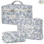 Makeup Bag,Quilted Cosmetic Bags,Large Floral Make Up Organize bag,Makeup Bag Set for Women,Flower Travel Toiletry Bag