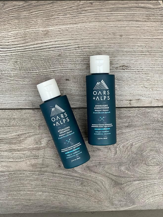 Oars + Alps Hair and Body Travel Kit for Men, Includes Sulfate Free Shampoo, Conditioner, Body Wash, Deodorant, and Reusable Pouch, TSA Friendly, Fresh Ocean Splash Scent