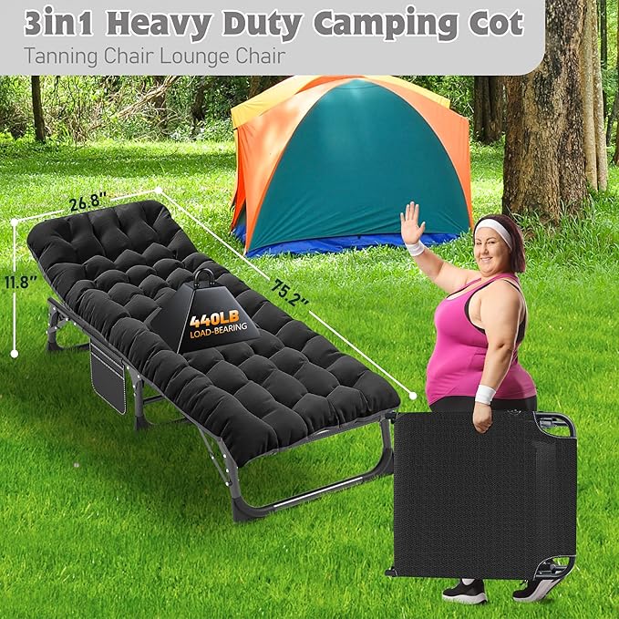 ABORON Camping Cot for Adult 28" Extra Wide, Heavy-Duty 1200D Oxford Cot for Sleeping, Portable Folding Camp Bed with Mat