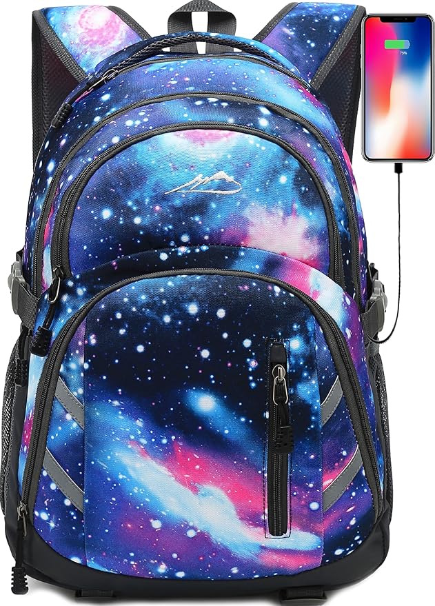 ProEtrade Extra Large Backpack Bookbag for College Laptop Travel, Fit Laptop Up to 17 inch with USB Charging Port Multi Compartment Anti theft, Gift for Women Men (Light Galaxy)