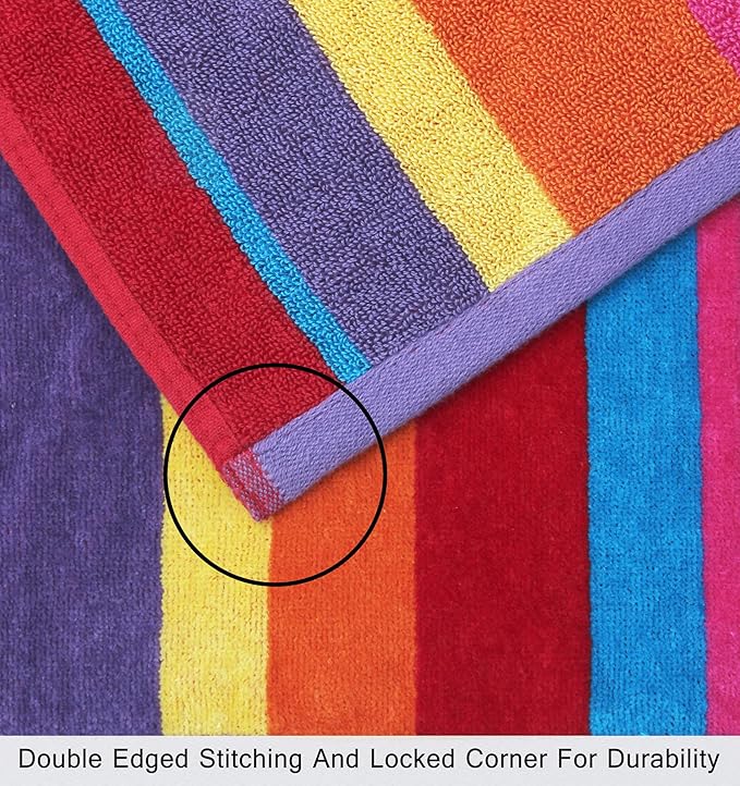 COTTON CRAFT Hooded Beach Towel - Oversized XXL 35x84 Towel with Hood for Adults - Summer of Siam - The Big Kahuna 7 Foot Beach Blanket Towel - Big & Tall Soft 100% Cotton Velour - Multi Color Stripe