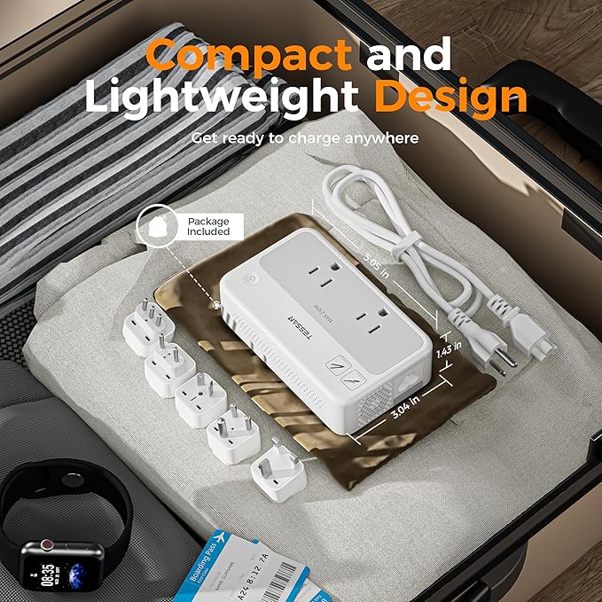 TESSAN 220V to 110V Voltage Converter, Universal Travel Power Adapter Combo with International Plug (Type C/G/D/I/L), 2AC 4 USB Ports(1 USBC)，230W Max Step Down Transformer for US to Europe