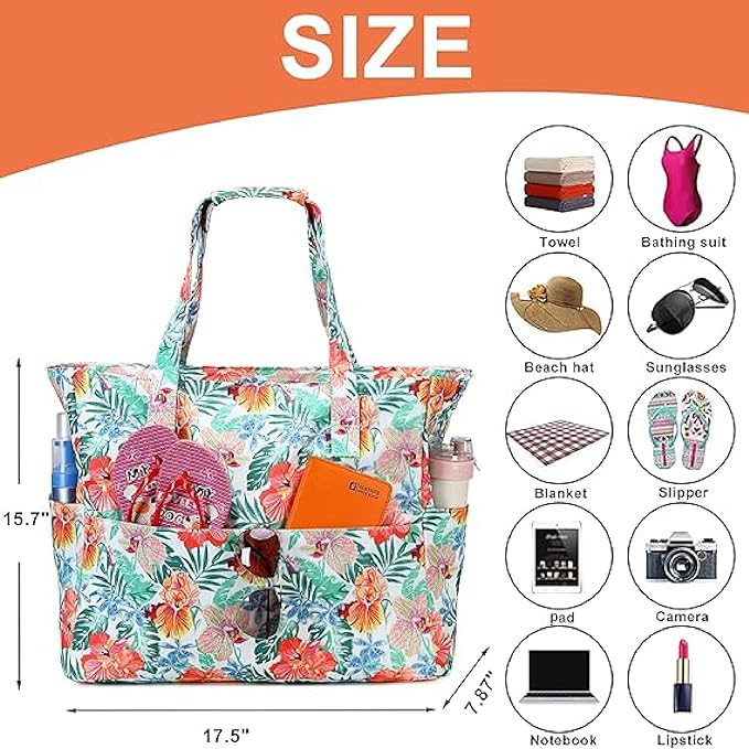 Bluboon Waterproof Beach Tote Pool Bags for Women Ladies Extra Large Carry On Bag With Wet Compartment for Weekender Travel