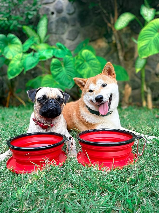 Tuff Pupper SuperBigSlurp Collapsible Dog Bowls | Two Pack Red Bowls | 40oz Extra Large Capacity | Portable, Food Safe, Odorless | Non-Toxic Silicone