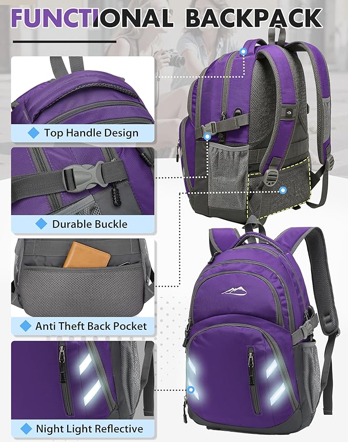 ProEtrade Extra Large Backpack Bookbag for College Laptop Travel, Fit Laptop Up to 17 inch with USB Charging Port Multi Compartment Anti theft, Gift for Women Men (Light Purple)
