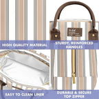 Fit & Fresh Bloomington Lunch Bag for Women - Insulated Large Lunch Box for Work with Containers, Leak-Resistant, Stain-Resistant, Zipper Closure, Ticking Stripe Taupe