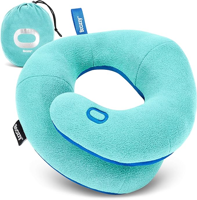 BCOZZY Kids Travel Neck Pillow (3-7 Y/O)- Patented Soft Toddler Pillow for Head & Chin Support in Car Seat, Airplane, and Road Trip Sleeping. Adjustable Size. Washable. Carry Bag. Small, Light Blue