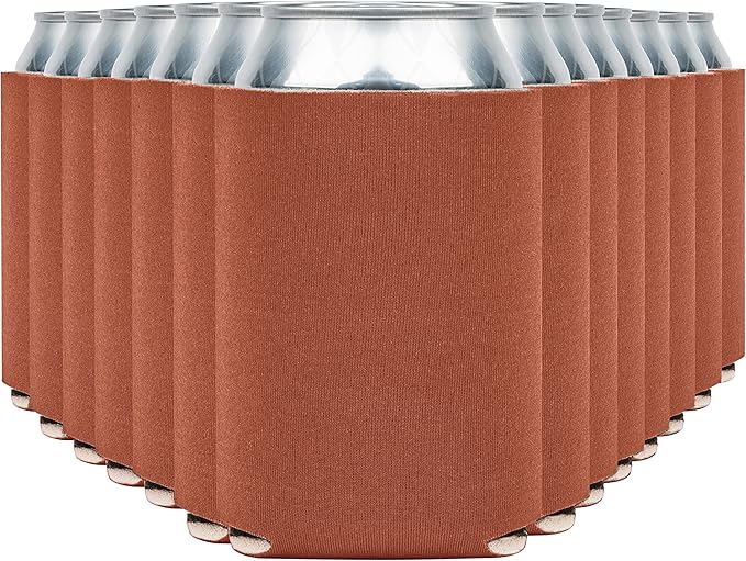 Blank Beer Can Coolers Sleeves (30-Pack) Soft Insulated Beer Can Coolies - HTV Friendly Plain Koolies in Bulk for Beer Cans & Bottles - Coolie Blanks for Vinyl Projects & Wedding Favors (Burnt Orange)