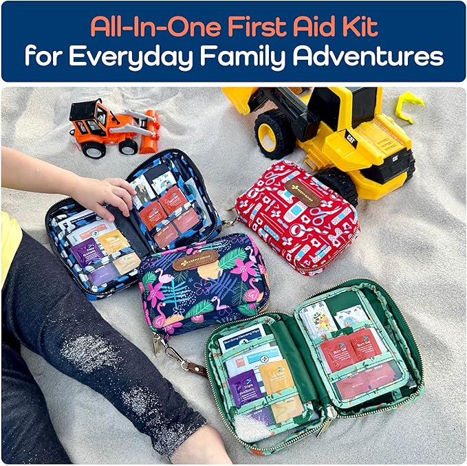 Keep Going Travel First Aid Kit for Kids – 130 Pc. for Car, Purse, Diaper Bag, Backpack, & Suitcase, with Latex-Free Bandages – 7 x 5 x 2 in. Travel First Aid Kit TSA-Approved