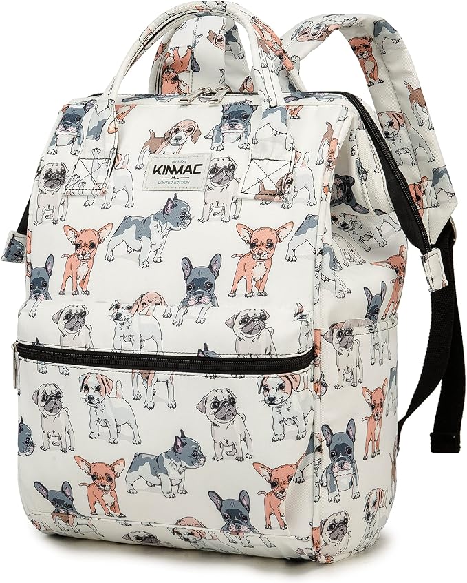 Kinmac Wide Open Style Laptop Backpack College Travel Outdoor Backpack For Laptop Up to 15.6 Inch (Dog)