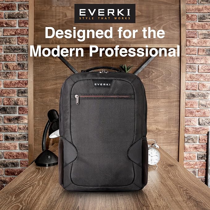 EVERKI Studio Slim Laptop Backpack for Men & Women, Lightweight & Softly Padded With Corner Protection, Trolley Handle, High Contrast Lining, Made of Recycled Materials (14 Liters Capacity)