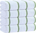 White Classic Cotton Pool Towels Oversized 30 x 60 Inches, Ultra Absorbent and Low Lint Striped Beach Towels for Adults, Stripes Design Luxury Extra Large Bath Towels, Green, 4 Pack