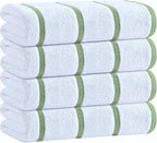 White Classic Cotton Pool Towels Oversized 30 x 60 Inches, Ultra Absorbent and Low Lint Striped Beach Towels for Adults, Stripes Design Luxury Extra Large Bath Towels, Green, 4 Pack