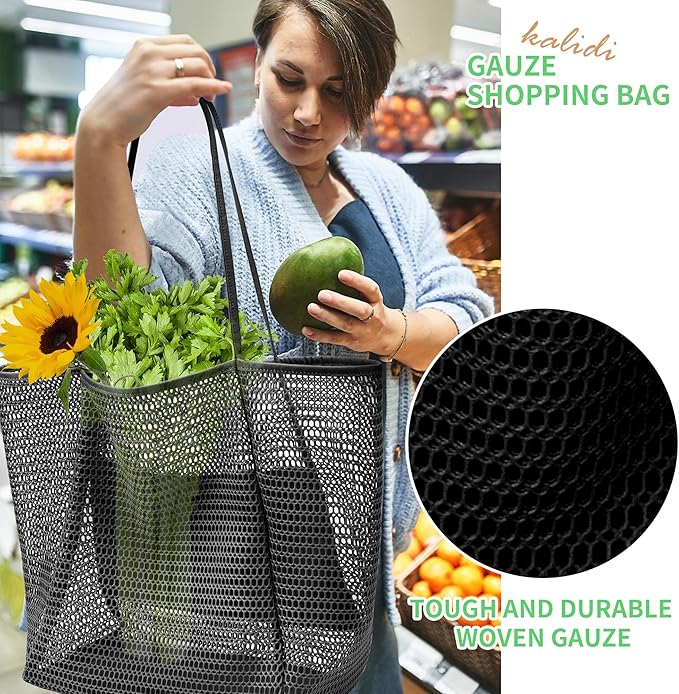 KALIDI Beach Nylon Mesh Tote Bag, Casual Tote Bag Hobo Women Foldable MAX 23L Shoulder Bag For Beach Picnic Vacation