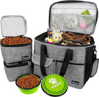 PetAmi Dog Travel Bag, Travel Pet Bag Organizer, Dog Food Travel Bag with Container Collapsible Bowls, Pet Travel Supplies Gift Accessories for Weekend Camping, Puppy Cat Diaper Bag, Gray Large