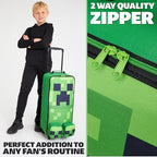 Minecraft Kids Foldable Trolley Bag 25”, 17L Luggage with Wheels, Creeper - Gamer Travel Essentials, Gifts for Kids