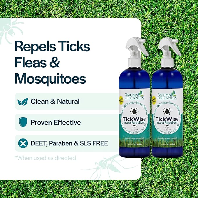 3 Moms Organics, TickWise 16oz Extra Strength Double Mama 2-Pack - DEET- Free, Tick and Insect Repellent, Plant Based Essential Oils, All Natural Ingredients, Safe for Kids, Adults, Dogs & Horses