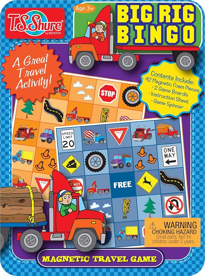 TS Shure by Bendon Big Rig Trucks Bingo Games Mini Magnetic Activity Tin with Spinner and Foam Magnet Sheet 50523