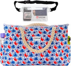 Beach Bag and Pool Bag Has Cooler Pocket, 7 Pockets Total, Zip Top. Family Size Waterproof Beach Tote