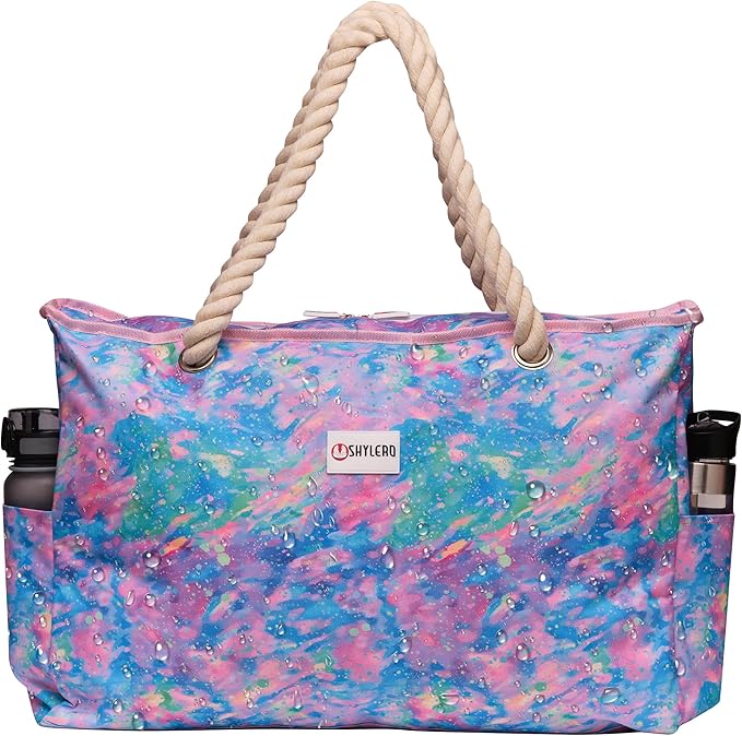 Beach Bag and Pool Bag Has Cooler Pocket, 7 Pockets Total, Zip Top. Family Size Waterproof Beach Tote